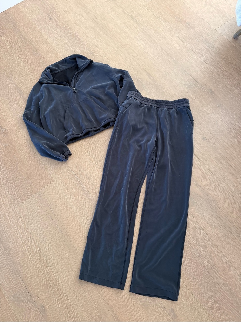 lululemon athletica Black Velour Zip Pullover & Wide Leg Pants Set
